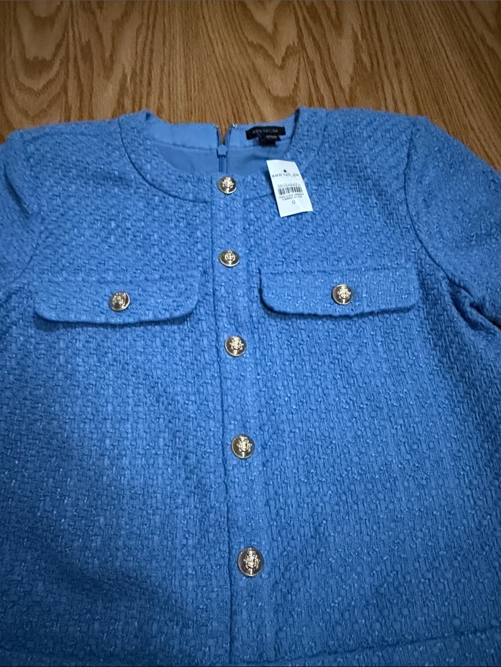 Ann Taylor Tweed Flare Dress in Blue Skies. - Picture 4 of 14